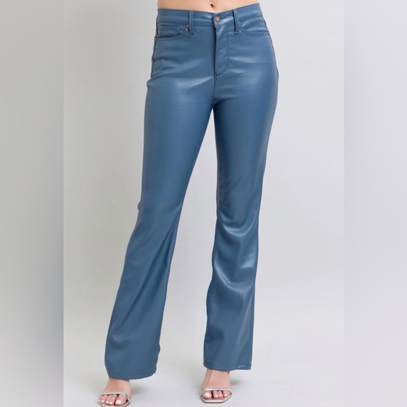 Judy Blue High Waist Tummy Control Blue Vegan Leather Bootcut Jeans size 3 NWT - Picture 2 of 11